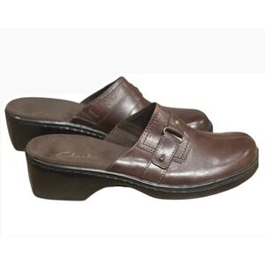 Clarks Women Brown Leather Buckle Comfort Clogs Slip On Mules Shoes Size 7.5‎